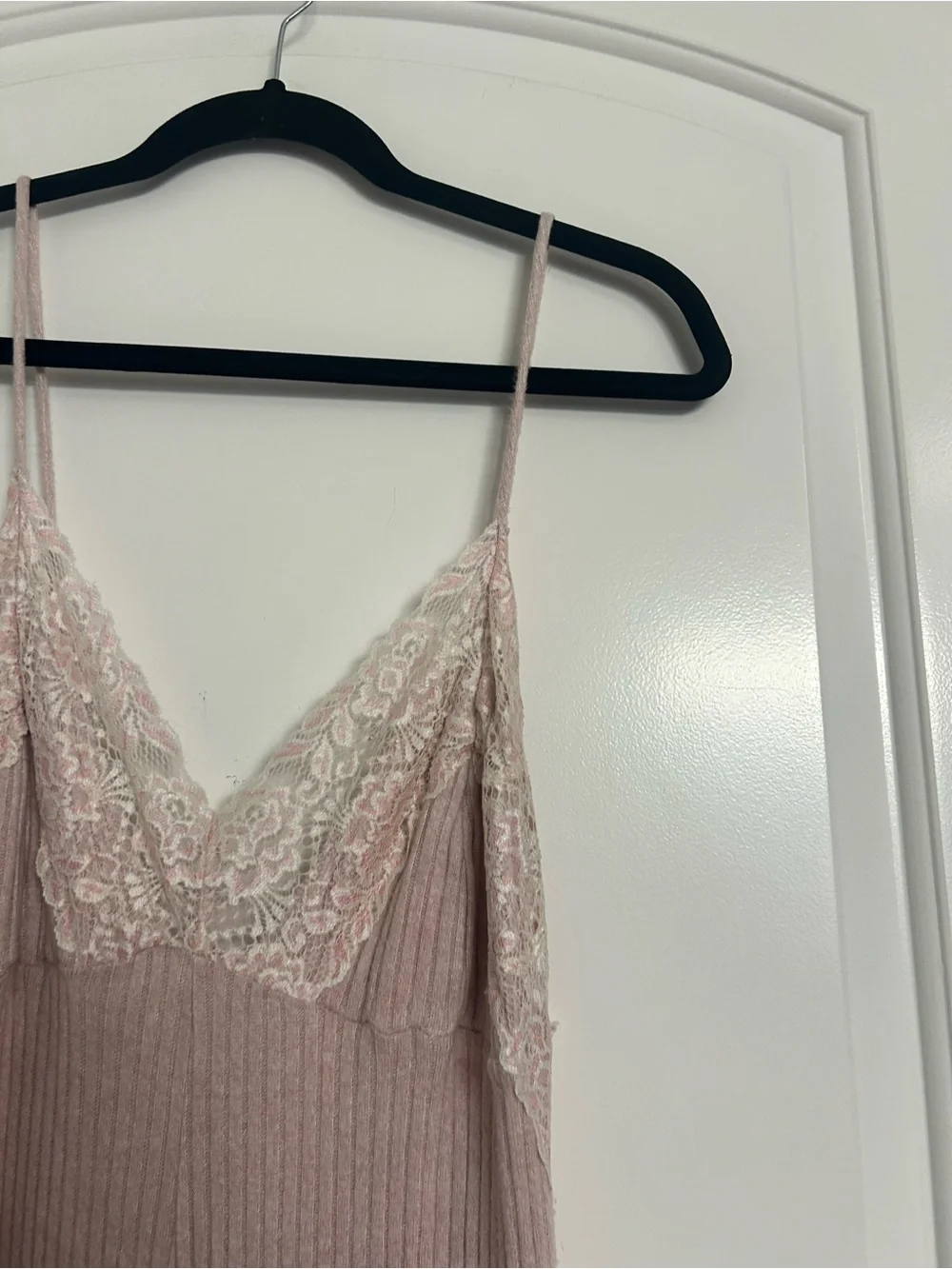 Free People About Time Ribbed Knit Lace wide Leg Jumpsuit Size M chic coquette